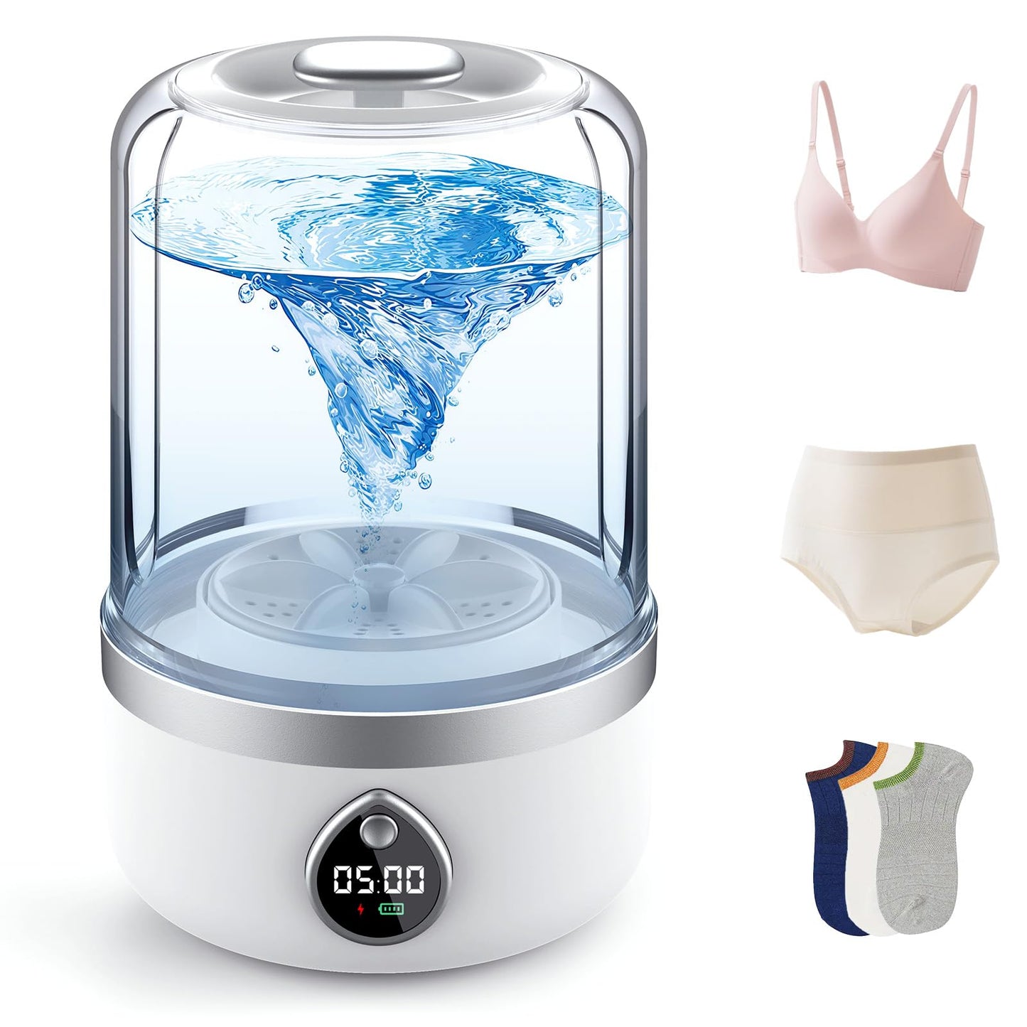 Ghegicu Portable Washing Machine, 1.5L Underwear Washer Rechargeable Cordless Makeup Sponges Cleaner Deep Clean Socks, Underwear, Baby Clothes, Washing Machine for Apartment, Dorm, Camping(White)