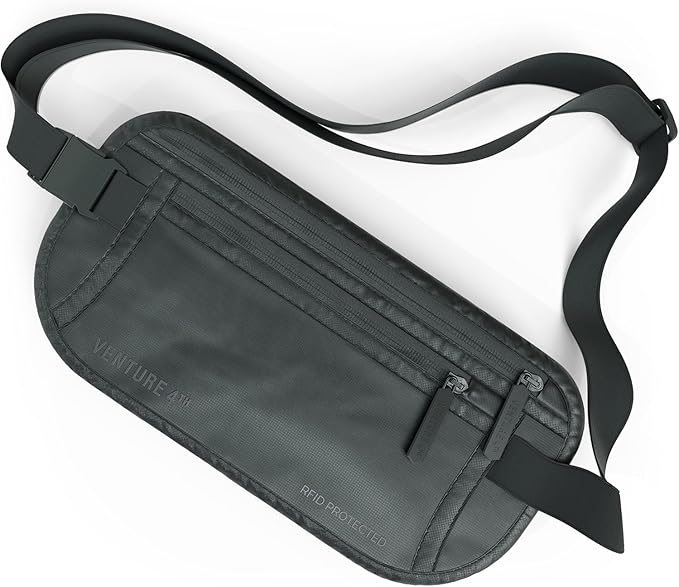VENTURE 4TH Money Belt for Travel Ã¢ÂÂ Hidden Under-Clothes RFID Blocking Passport Holder & Slim Travel Wallet Pouch for Men & Women to Protect Cash, Cards & Documents (Sleek Gray)