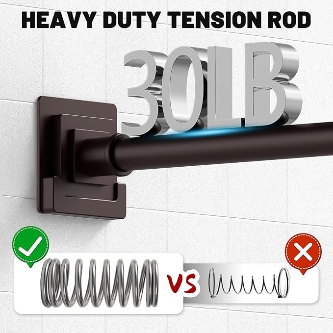 UIOSANRT Brown Shower Curtain Rod 31-68 inches, Stainless Steel Shower Rod & Tension Rod, Adjustable Tension Shower Curtain Rod for Bathroom, Windows, Closet