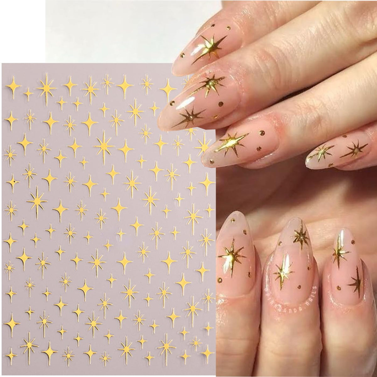6Pcs Star Nail Sticker for Nail Art 3D Self-Adhesive Nail Decals French Cross Starlight Black White Gold Silver Design Pegatinas Uñas Slider Decal DIY Nail Tips Manicure Decor Supplies for Women