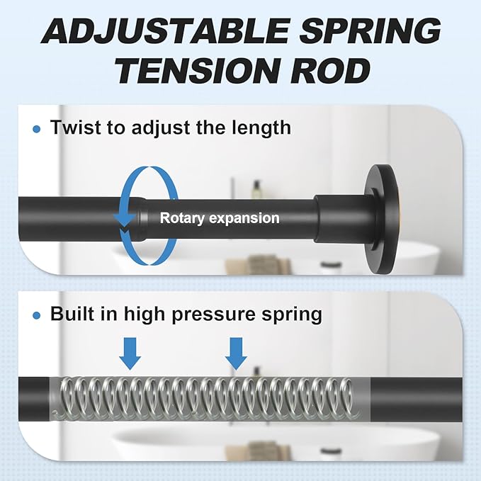 CorkLatta 2 Pack Black Shower Curtain Rod 31 to 80 Inch,1 Inch Diameter Adjustable Spring Tension Stainless Steel Telescoping Rod,Easy Install,No Rust