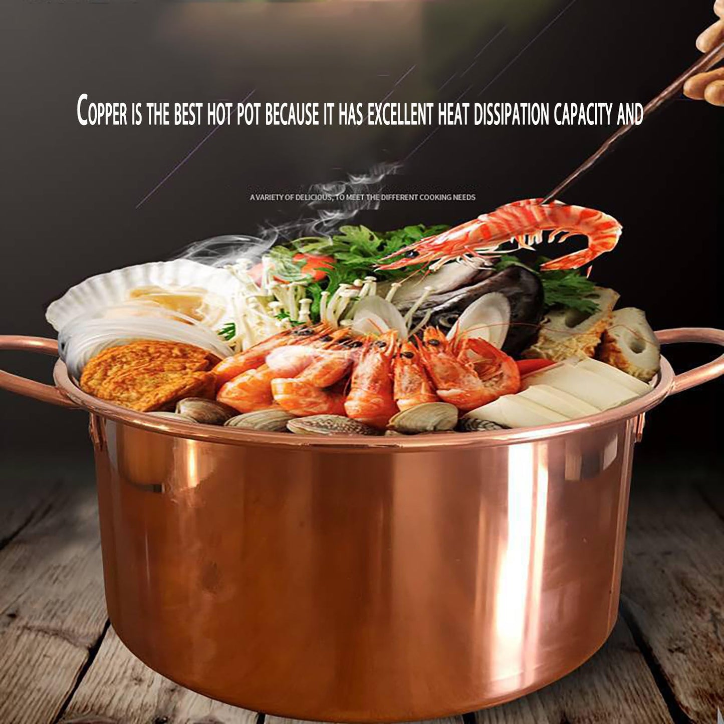 CVQWRJH Extra-thick Copper Hot Pot Pure Copper Tin Lined Cooking Pot, Copper Vintage Cooking pot, Chinese Style Induction Cooker Copper Hot Pot Handcrafted Copper Pot shabu Lamb Soup Copper Pot,28cm/1