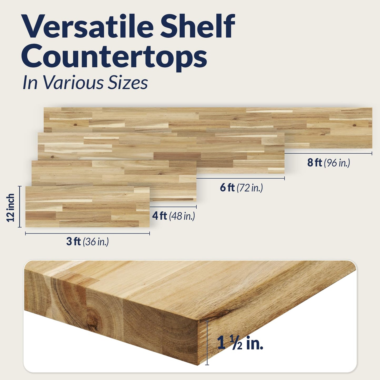 Howizz Acacia Butcher Block Shelf 12" x 36" x 1.5" Inches, Unfinished Solid Wood Shelf Board, Wooden Plank Board