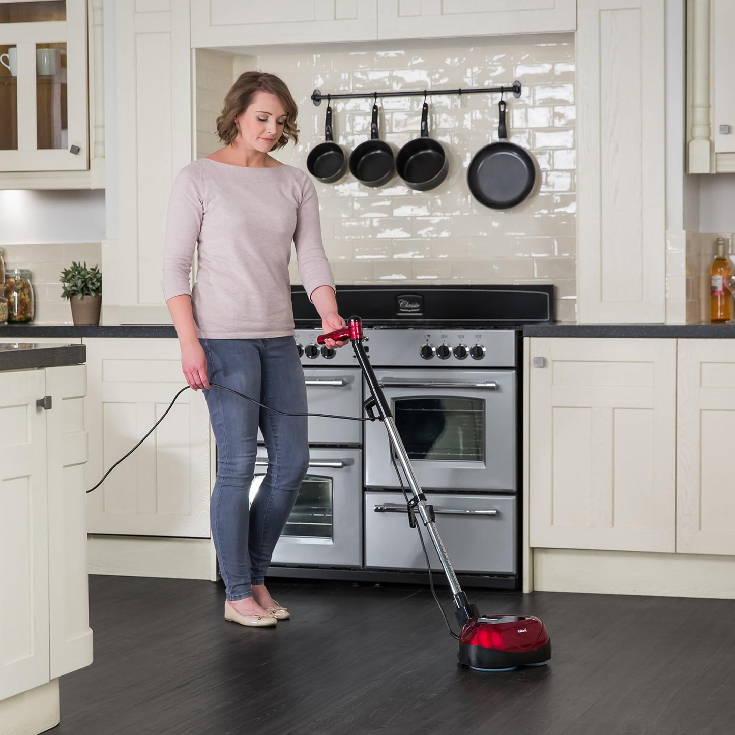 Ewbank EP170 Complete Cleaner, Washer, Scrubber, Scourer, and Polisher, Interchangeable Brushes and Pads Multi-Use Floor Machine, 2200 rpm, Lightweight, Red, 8 Pound