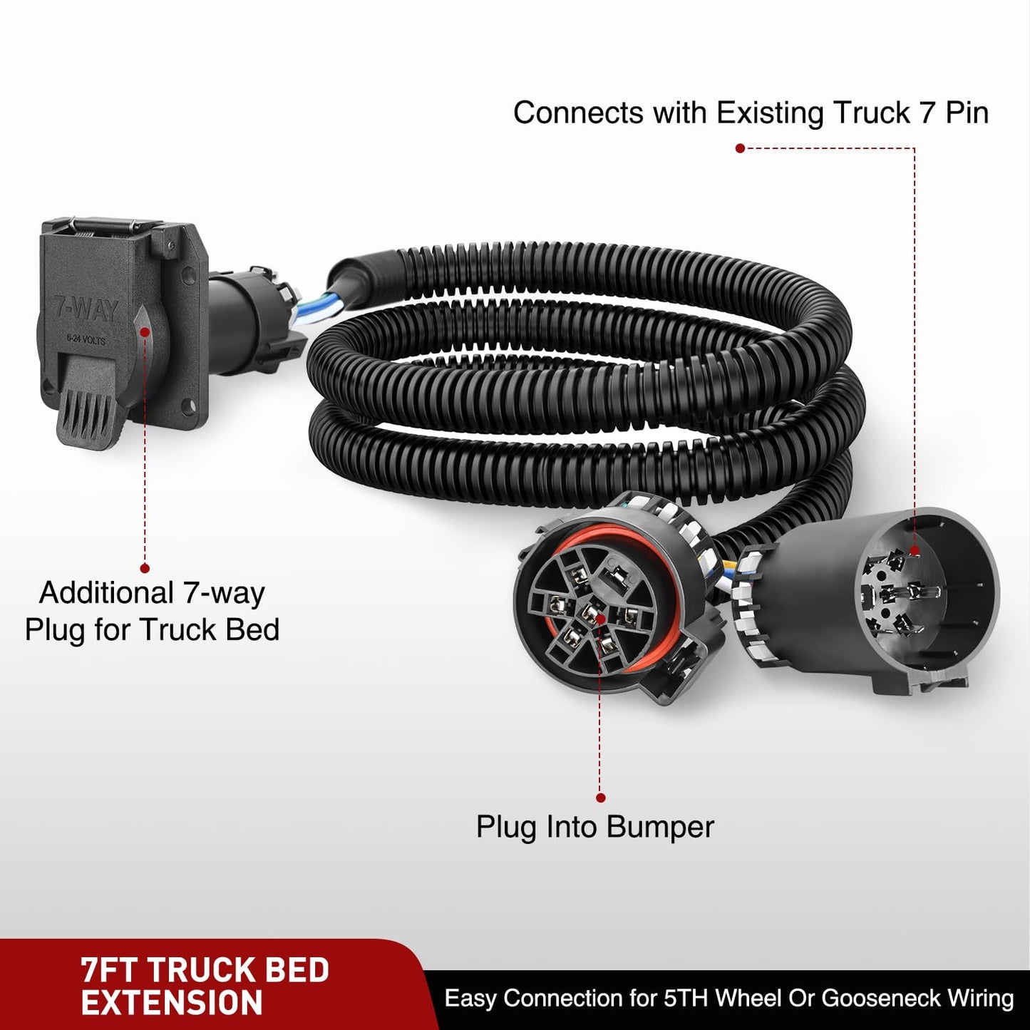 Nilight Truck Bed USCAR to 7 Pin Trailer Wiring Harness Extension 7FT USCAR to RV Blade Tailgate Light Adapter for Chevy Ford GMC Dodge Nissan Toyota 5th Wheel Gooseneck
