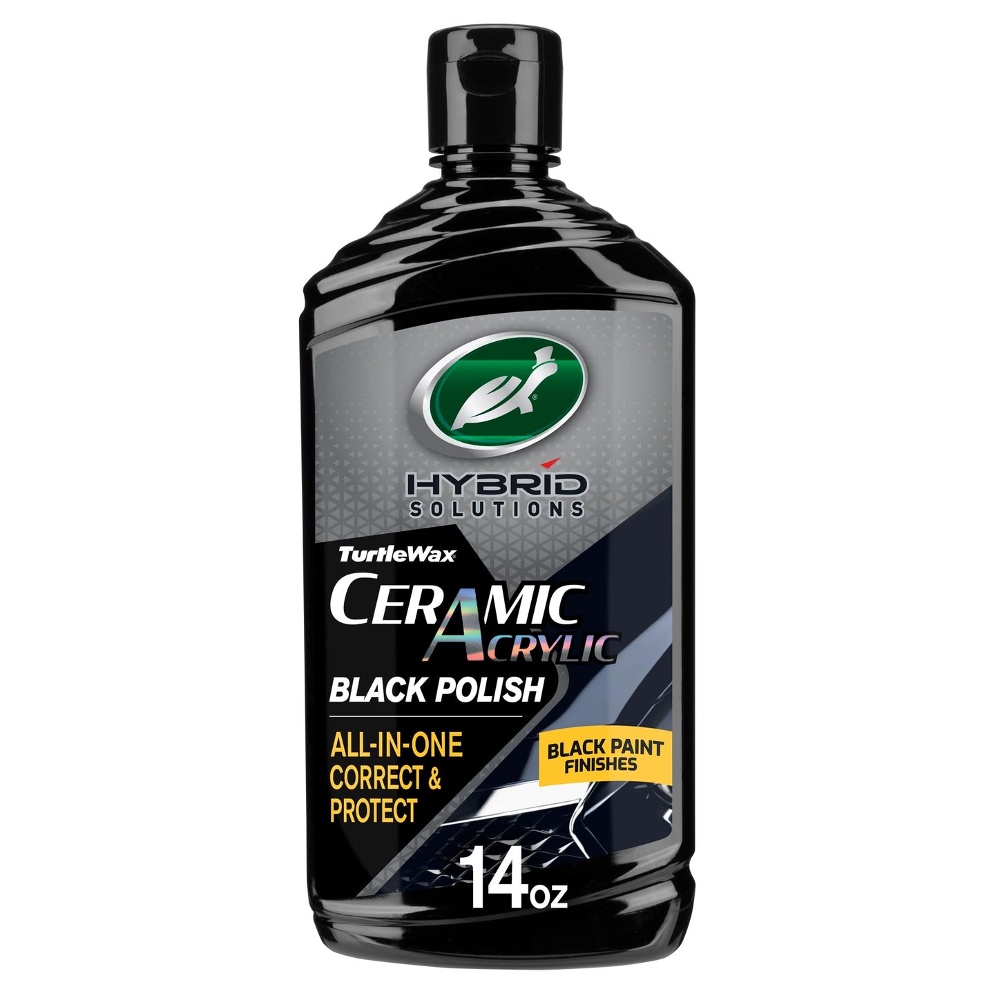 Turtle Wax Hybrid Solutions Ceramic Acrylic Black Car Polish and Wax, Car Scratch Remover & Car Paint Restorer for Black Cars, Deep Shine, Ceramic Coating Protection & Water Beading, 14 oz (Pack of 1)