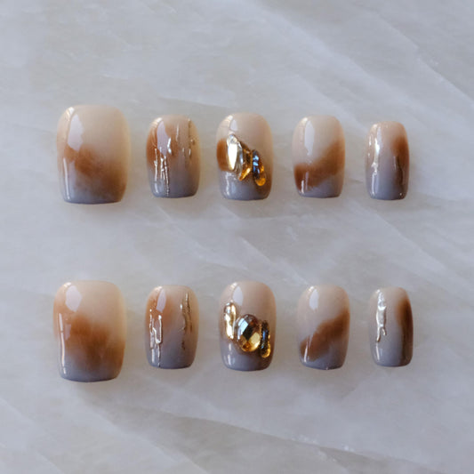 [GLORS] Purely Handmade Press On Nails | Mist Forest - Gradient High-end Elegant Wearable Fake False Nails | Salon Quality in Short Square 10 pieces(XS, SS)