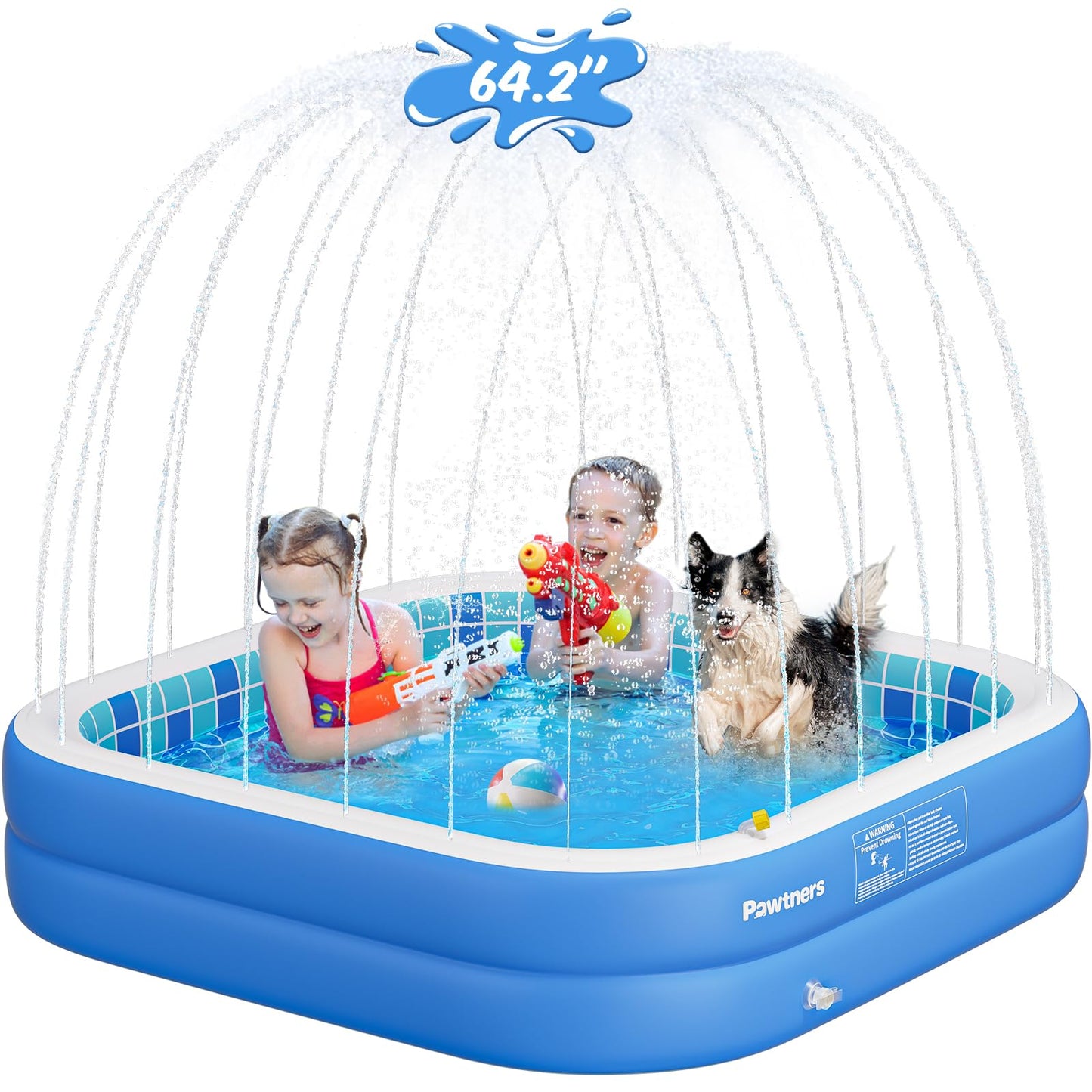 Inflatable Pool for Kids, Non-Slip Sprinkler Splash Pad for Backyard, Thickened PVC Kiddie Pool for Indoor Outdoor, Chew Proof Blow up Pond, Small Swimming Pool for Dog Bathtub (Blue 64.2x12.2 in)
