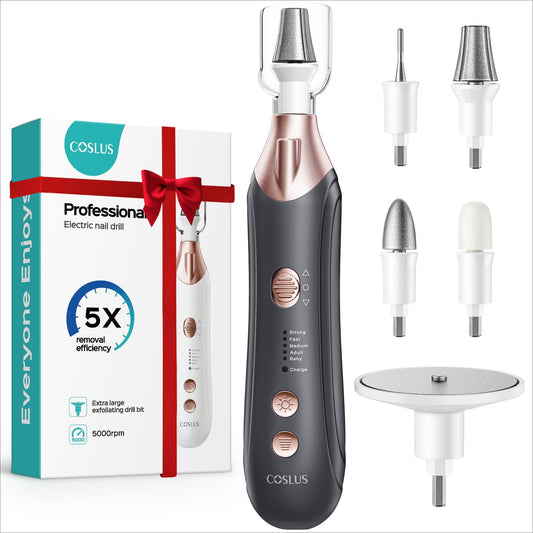 COSLUS C43 Professional Manicure Pedicure Kit, 5-in-1 Electric Nail File for Toenail Hand Feet Care - Wider Grinder for Thick Nails, Cordless, 5 Speed, for Men Women Seniors Home Salon, Black (END10)