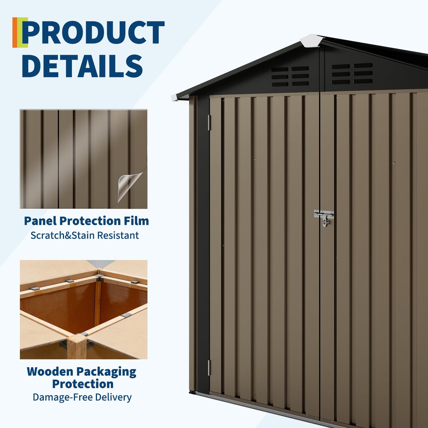 6x4 FT Outdoor Storage Shed, Garden Tool Storage Shed with Sloping Roof and Double Lockable Door, Outdoor Sheds with Panel Protection for Backyard Garden Patio Lawn