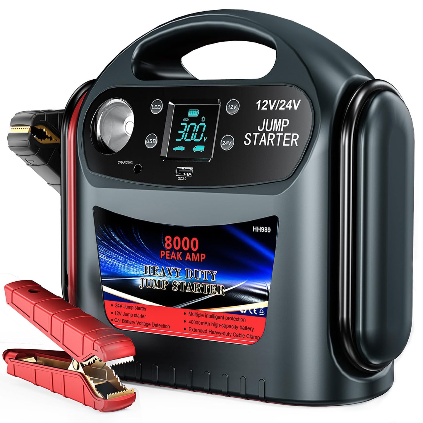 8000A Car Battery Jump Starter -E-Ant 12V/24V Intelligent Car Jump Starter Portable for Commercial Vehicles and Diesel Engines, Heavy Duty Jump Box Power Pack with LED Light