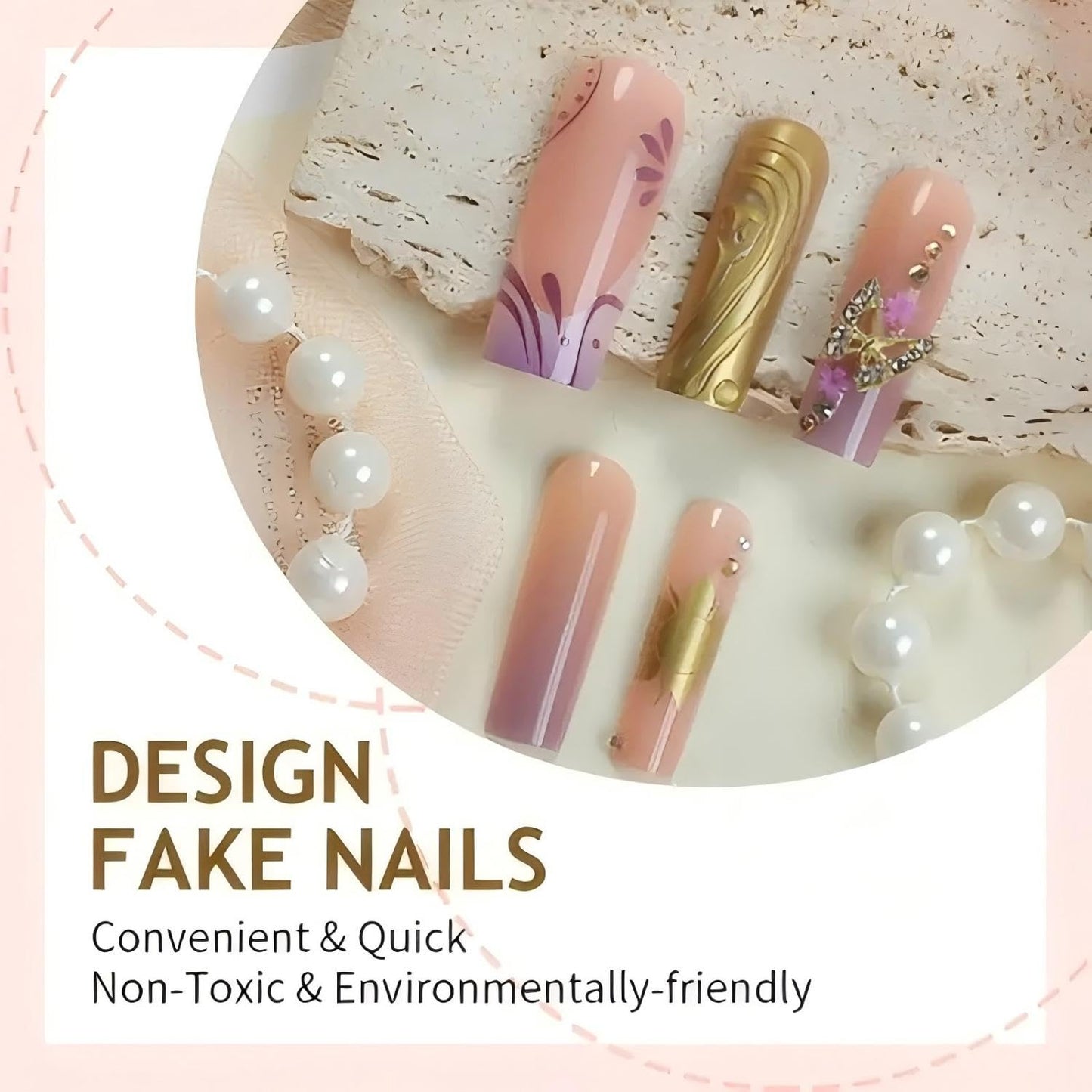 Rchovsam Long Press on Nails Square xl French Tip Fake Nails Purple 3D Butterfly Diamond Designs Nails Press Ons 3D Gold Stripe Stick on Nails Full Cover Artificial Nails Gift for Women 24pcs