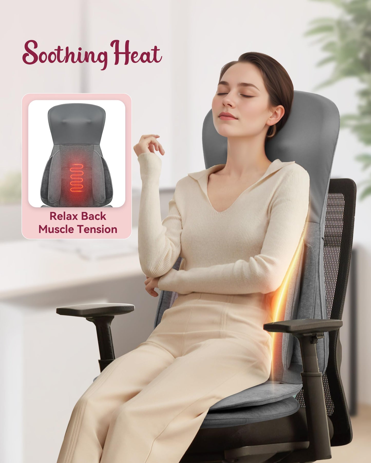THERAZZAGGE Shiatsu Neck Back Massager with Heat, Massage Chair Full Body with Compression, Chair Massage Pad with Vibration, Seat Massager for Home, Office Chair Use