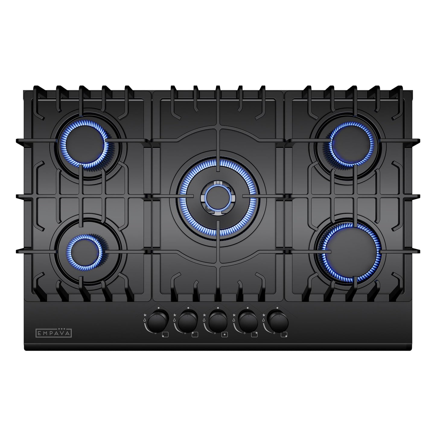 Empava 30" Gas Stove Cooktop LPG/NG Convertible with 5 Italy SABAF Burners Tempered Glass in Black, 30 Inch