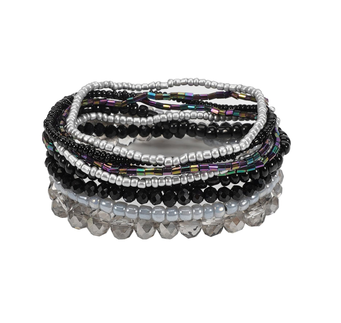 ChungLong0593 Boho Colorful Stackable Crystal Glass Beads Stretch Bracelets Multilayered Bracelets for Women Bohemian Jewelry-Black 9pcs