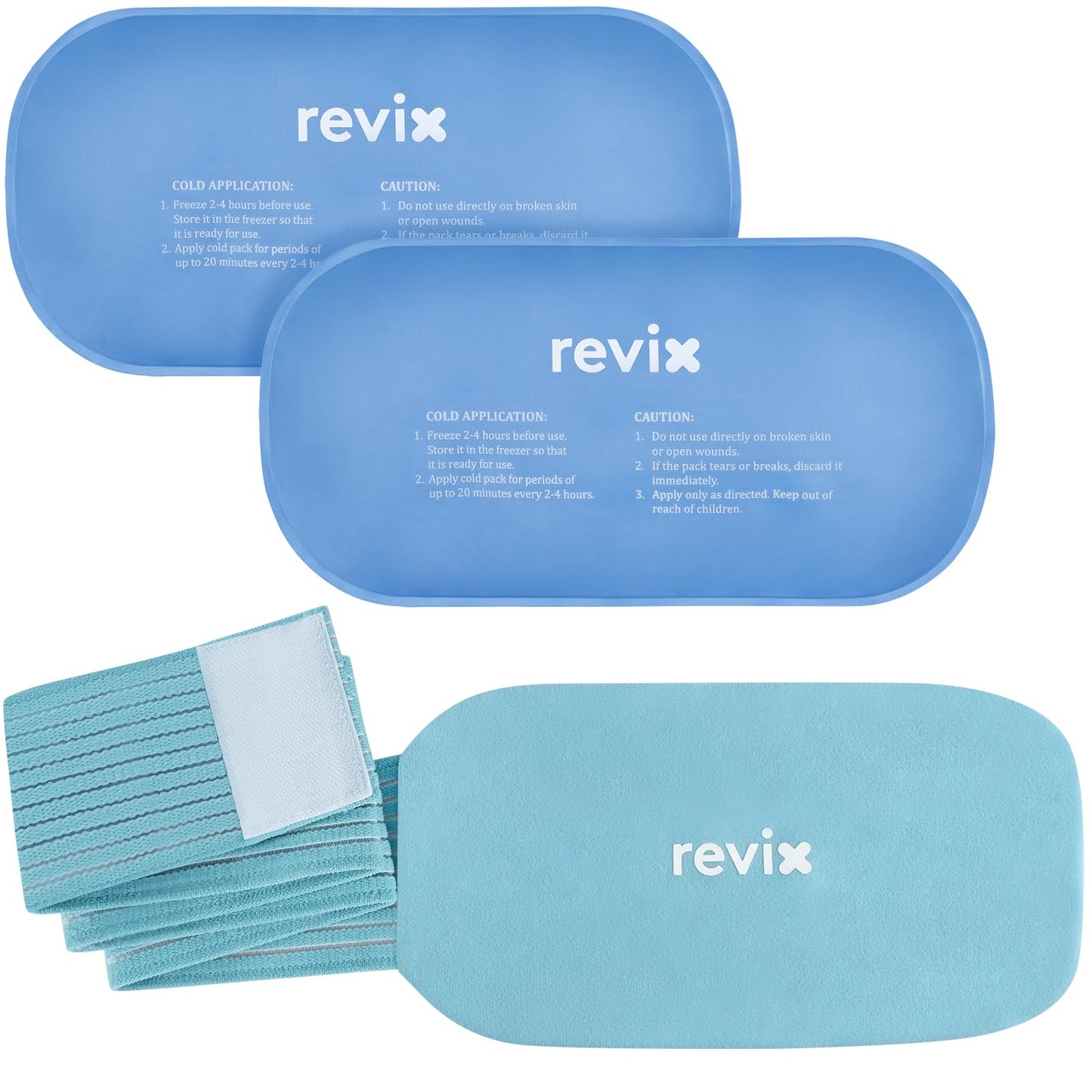 REVIX Ice Packs for Injuries Reusable, 2 Packs Hot and Cold Pack with Adjustable Strap, Flexible Ice Wraps for Joints and Muscle, Rotator Cuff, Back, Knee Discomfort Relief (10" x 5"" Blue)"