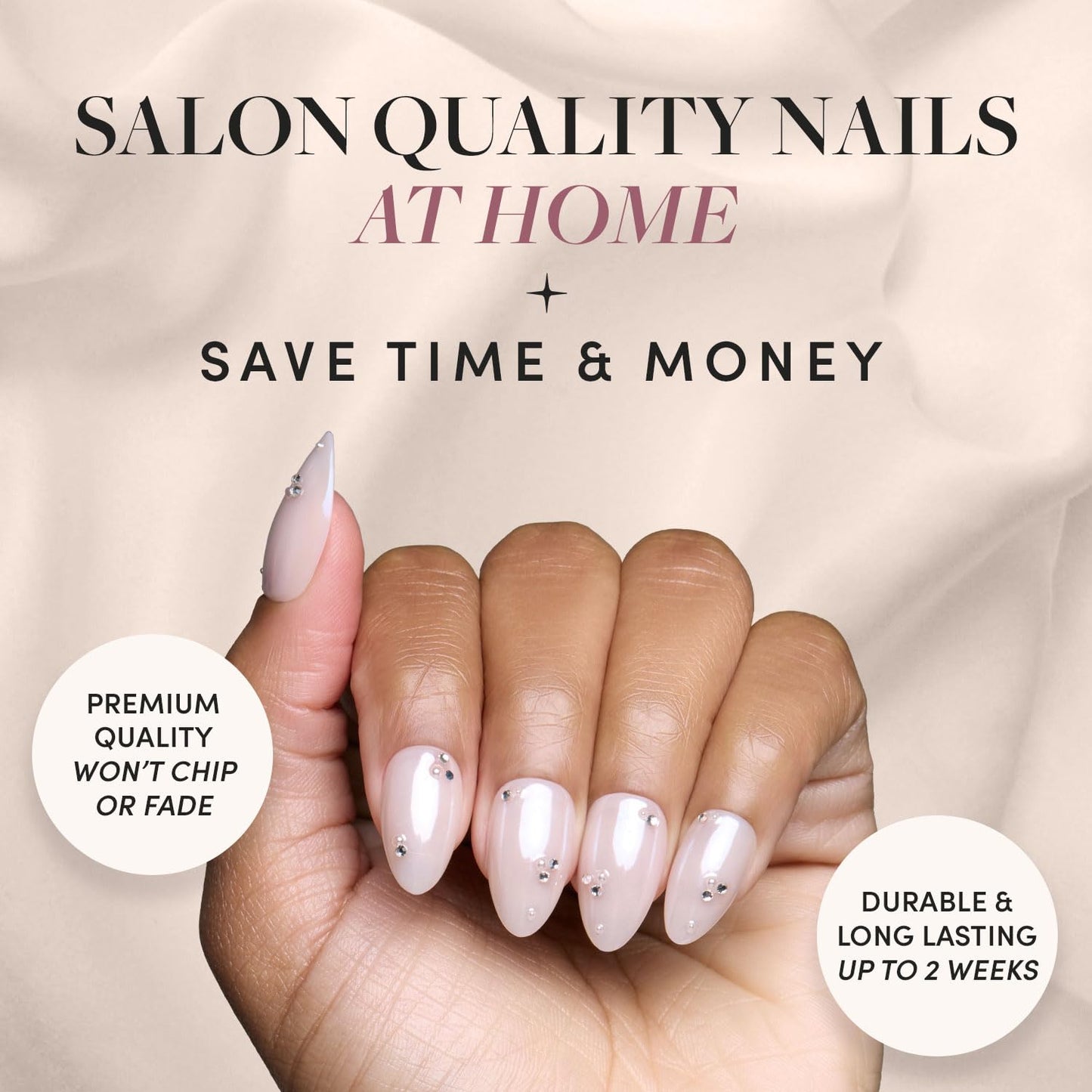 Glamnetic Press-On Nails Bundle - First Dance & Hailey | Short Almond Fake Nails with 3D Gemstones | Glazed Short Almond False Nails | Reusable, Salon-Quality Nail Kits