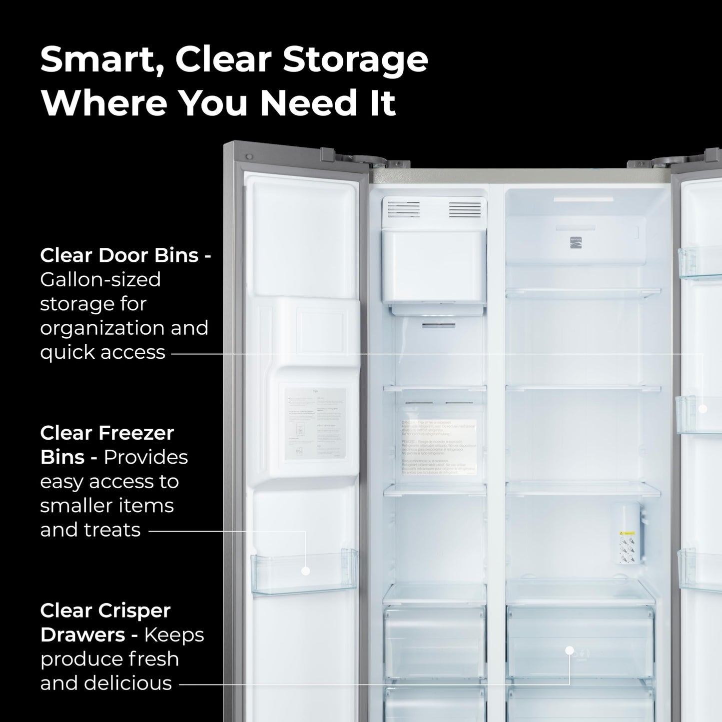 Kenmore 36" Side-by-Side Refrigerator with Freezer - Accela Chill, Water & Ice Dispenser, Adjustable Glass Shelves, ENERGY STAR Certified, 20 cu. ft. Capacity - Fingerprint Resistant Stainless Steel