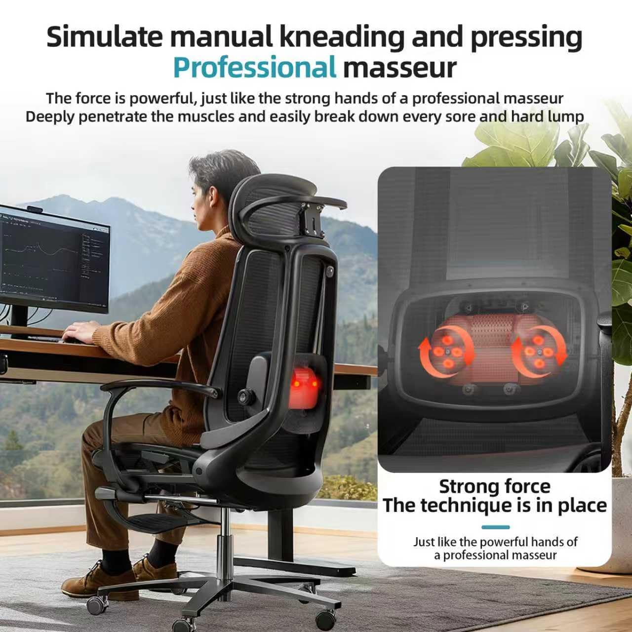 Ergonomic Office Chair with Footrest & Adjustable Massage Lumbar Support – 5D Headrest, 90-160° Recline Mesh Chair for Home Office/Gaming, Heavy Duty Big and Tall 400LBS Capacity, Black