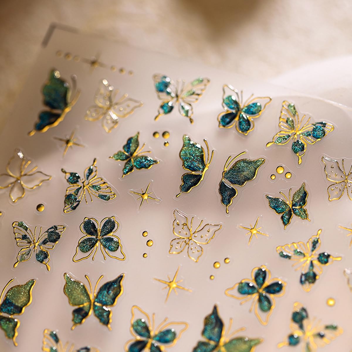 Green Butterfly Nail Stickers 5D Embossed Nail Art Butterfly Nail Decals with Gold Accent Spring Stickers for Nails Designs Self Adhesive Nail Art Supplies for Women Girls DIY Manicure 1 Sheet