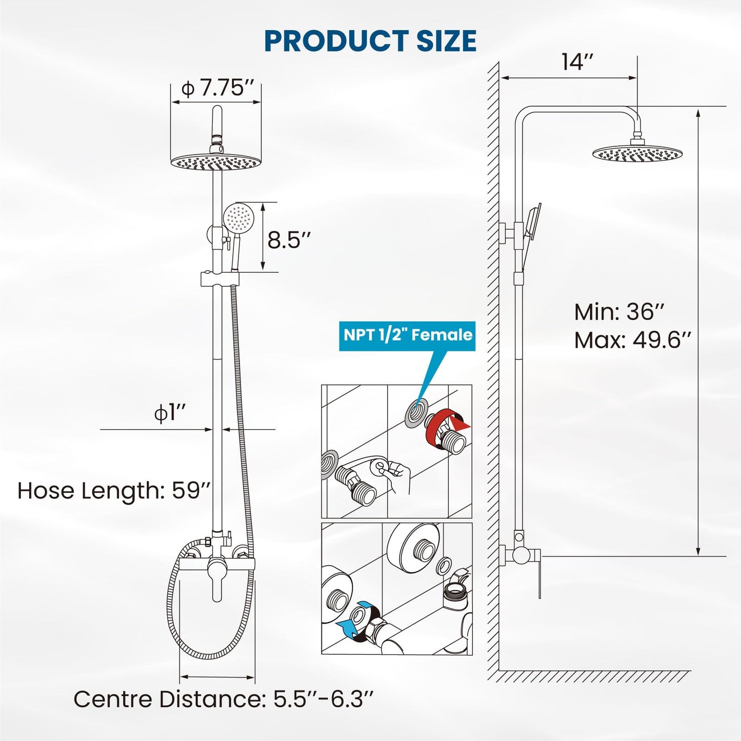 gotonovo SUS304 Outdoor Shower Fixtures High Pressure Rainfall Shower System Combo Wall Mount 2 Dual Function 8 Inch Shower Head and Round Handheld Spray Single Handle Shower Faucet Set Matte Black