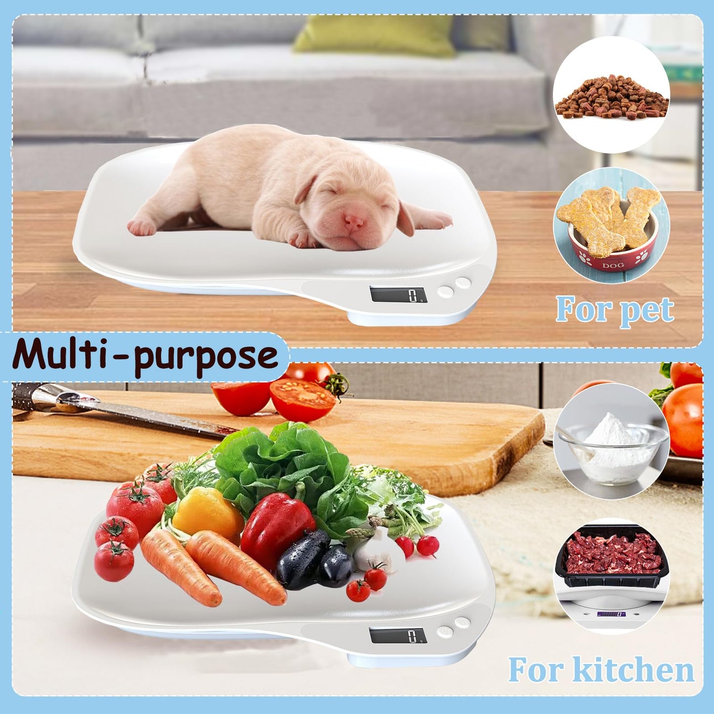 Digital Pet Scale, Portable LCD Electronic Weighing Scale(Max. 33 lbs), Small Animal Weight Scale, Multifunction Kitchen Scale for Food/Lizard/Puppy/Kitten/Hamster/Whelping