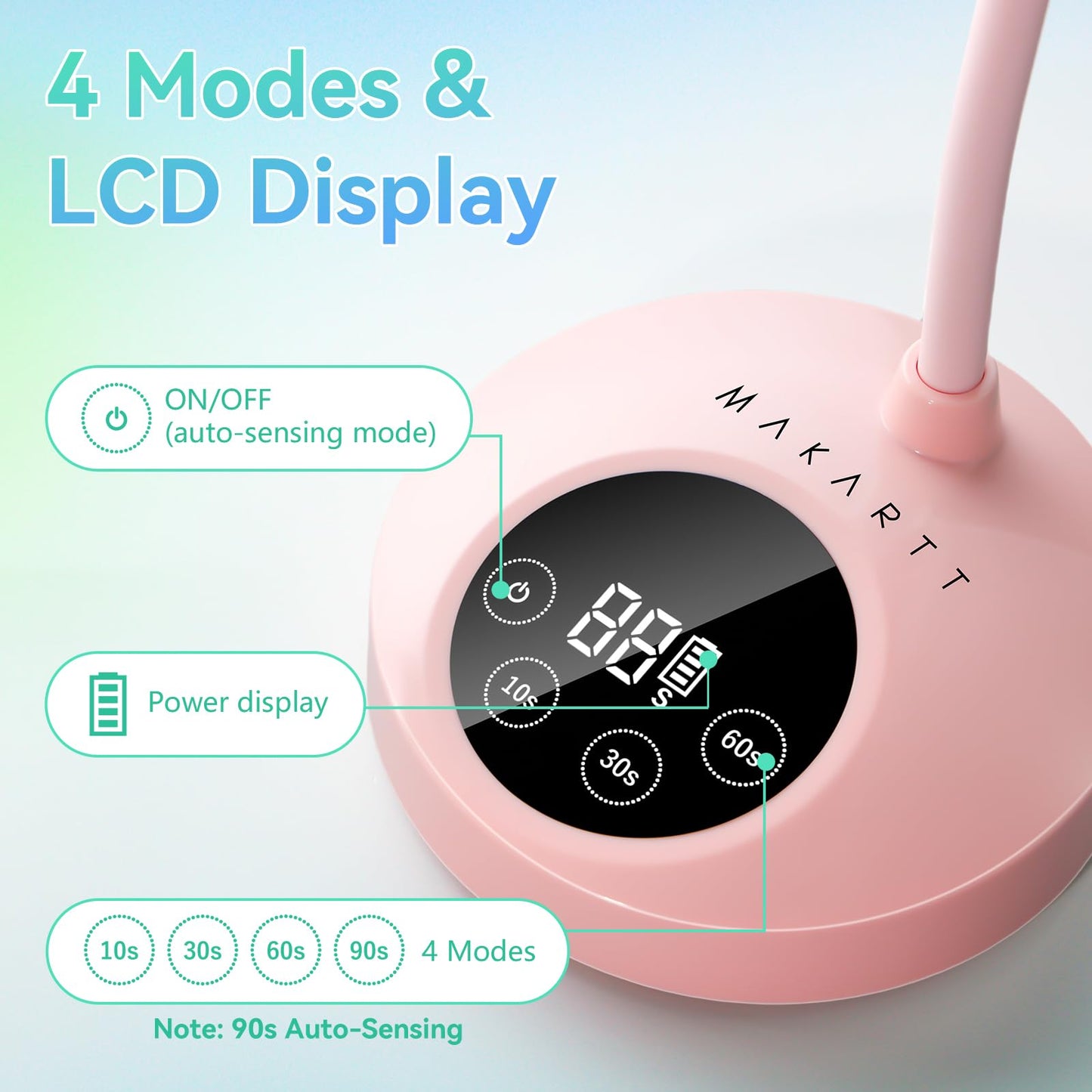 Makartt UV Nail Lamp: Flash Cure lamp UV Light for Gel Nails Polish Luminoza 30mW/cm² Rechargeable LED Nail Light with 4 Timers & Auto Sensor Fast Curing Goosenecks Lamp for Home DIY Manicure (Pink)