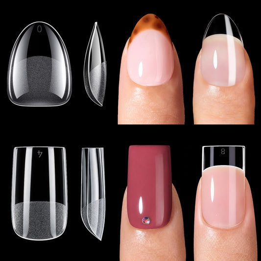 Makartt 420Pcs Short Oval & Square Nail Tips: 2 Shapes Clear Full Cover Fake Nails with 15 Sizes, Pre-Etched Inside Soft Gel Nail Tips for DIY Press On Nails, Short Nail Extensions DIY at Home