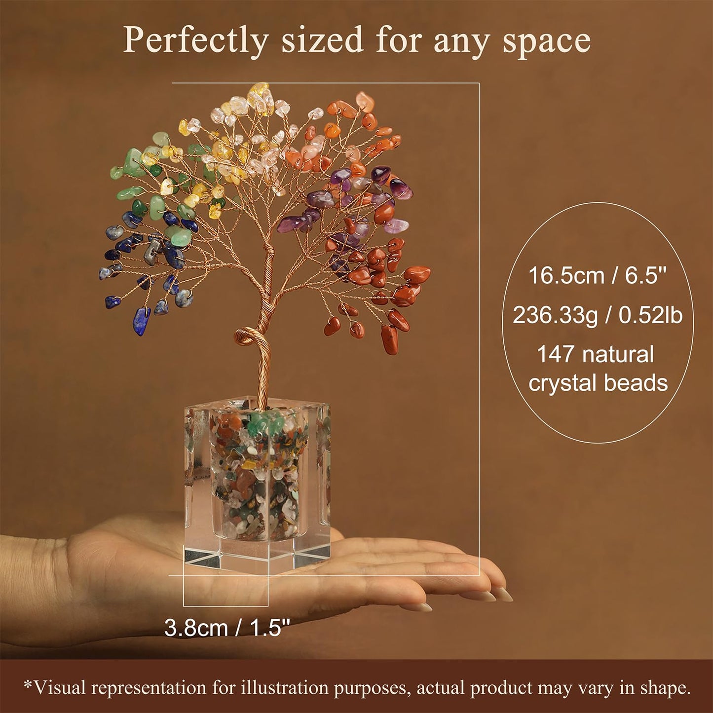 Citrine Crystal Tree of Life Healing Crystals and Stones Home Office Desk Decor Money Bonsai Fengshui Tree for Positive Energy Good Luck Handmade Spiritual Gifts for Women