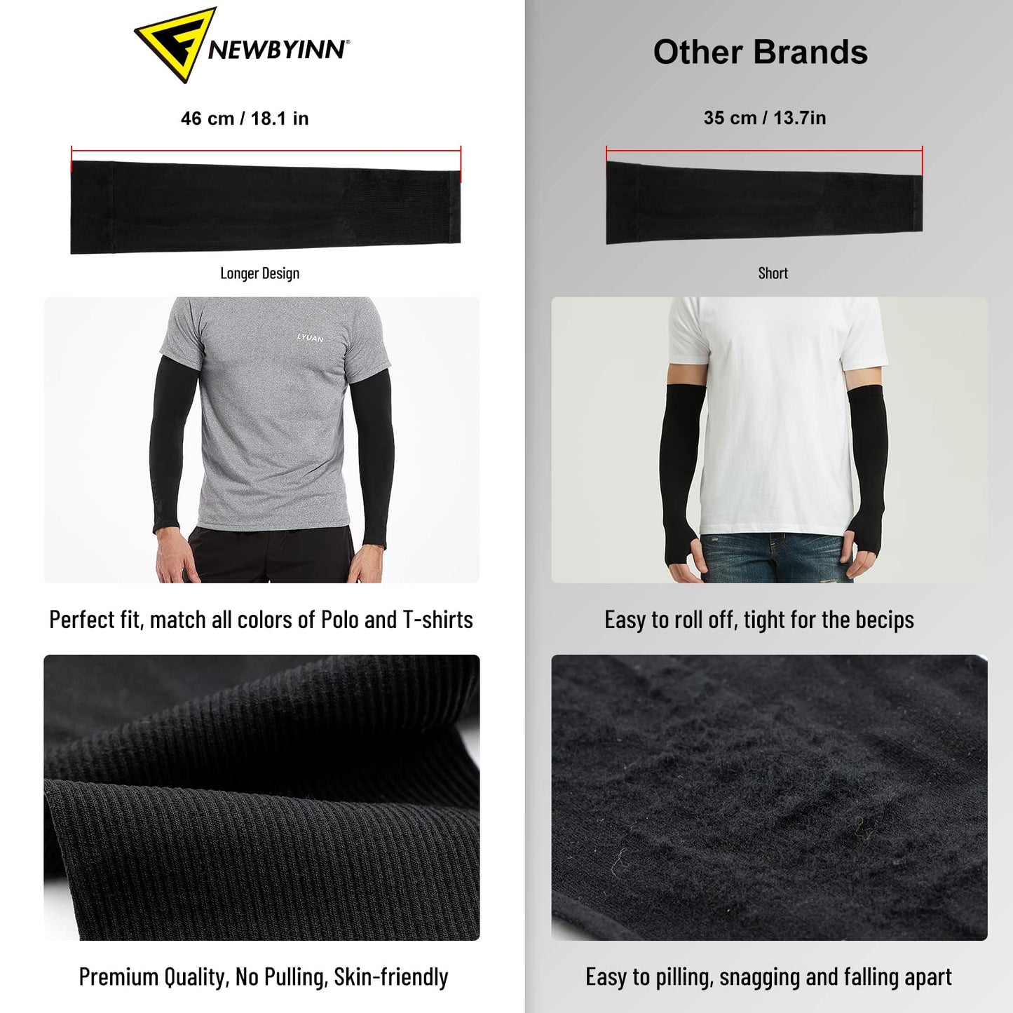Newbyinn Arm Sleeves for Men Women, Size L - XL, UV Sun Protection Sleeve to Cover Tattoo, Cooling Compression Arm Cover
