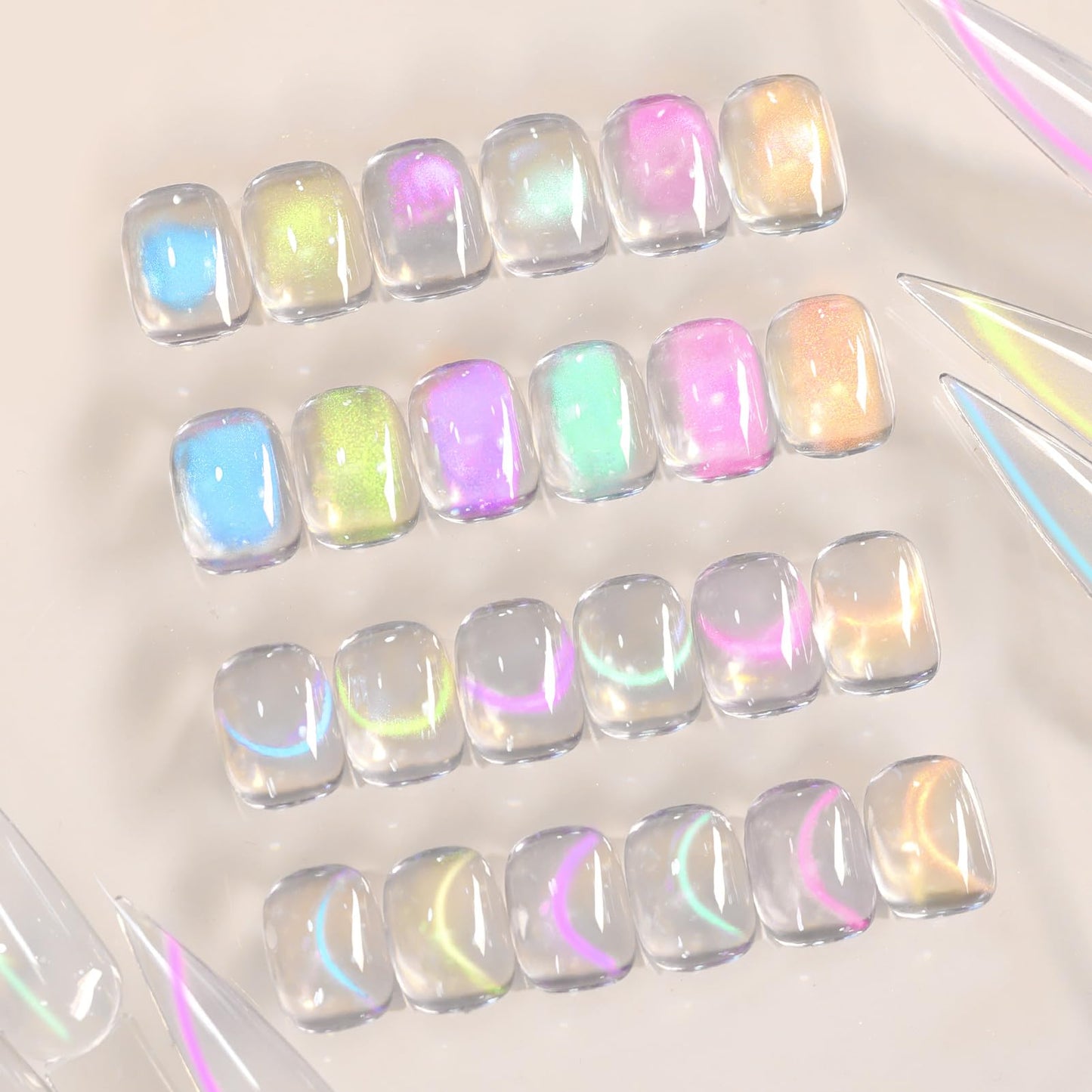 Born Pretty Cat Magnetic Eye Gel Nail Polish Set,6 Colors Glitter Blue Tears Mermaid Holographic Translucent Magnetic Gel Polish, Soak Off U V Gel for Manicure Salon DIY