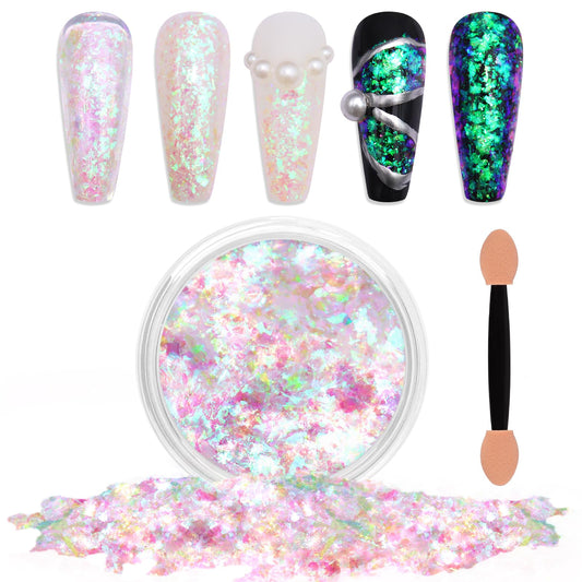 Laza Mermaid Fairytale Chameleon Flakes Nail Glitter Irregular Opal Nail Foil Flakes Chunky Confetti Color-Shift Sequins Iridescent Fairy Dust for Mermaid Nails Design, Nail Decorations for Nail Art