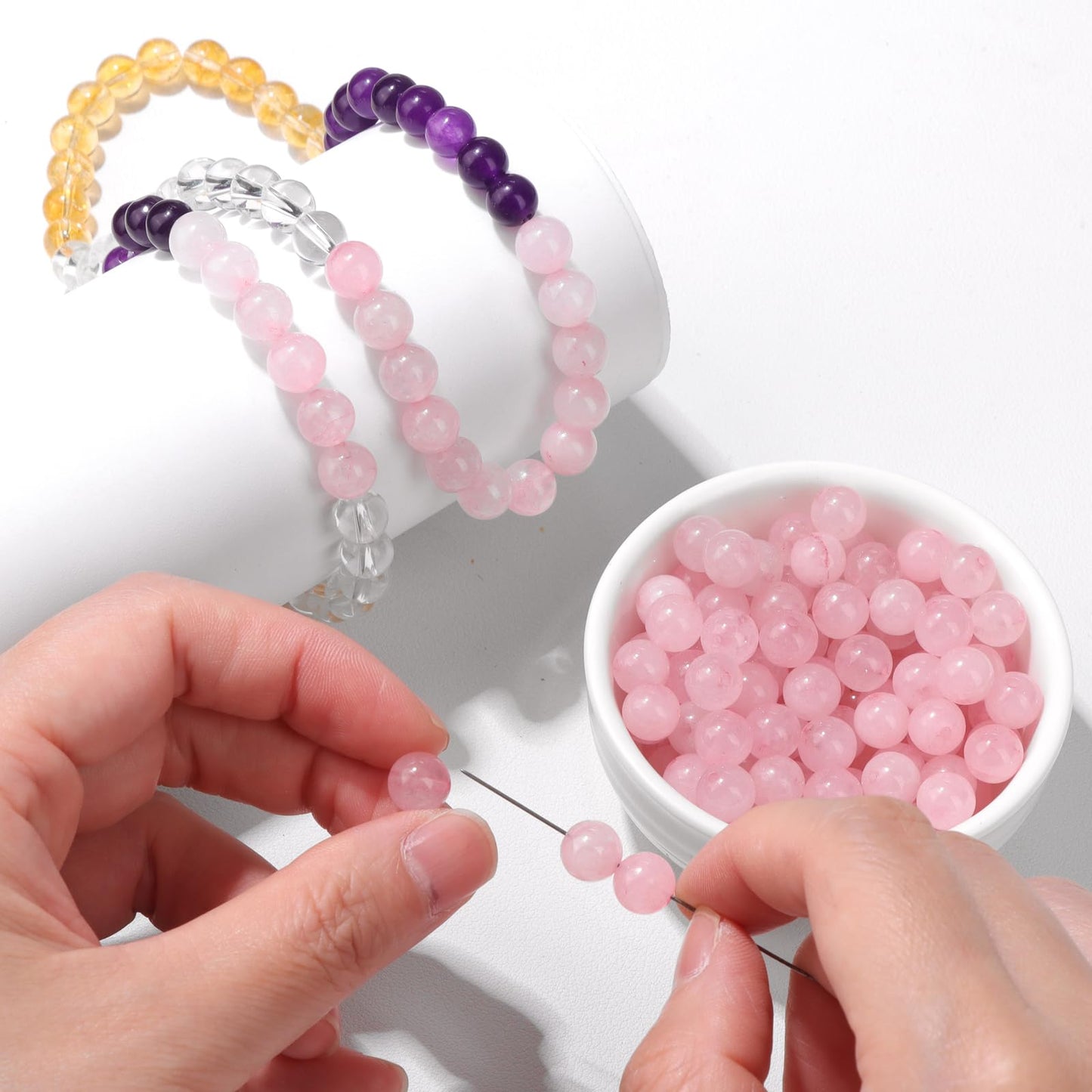 Risyfjew 50PCS 8mm Natural Rose Quartz Beads Gemstone Round Loose Beads for Jewelry Making Chakra Crystal Stone Beads for Bracelets Necklace Earrings Making Supplies (50pcs/Strand)