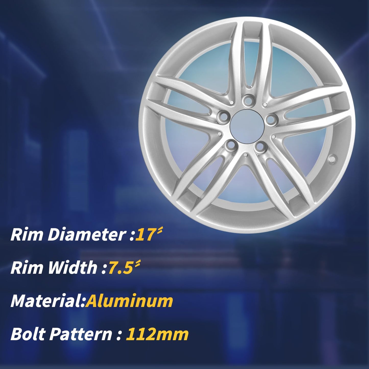 LUNEGUE Factory Wheel Replacement New Rims 17x7.5 17 Inch Front Aluminum Alloy Wheel Rim Fits for Mercedes-Benz C-Class C250 C300 C350 2012 2013 2014, ALY85227 Silver
