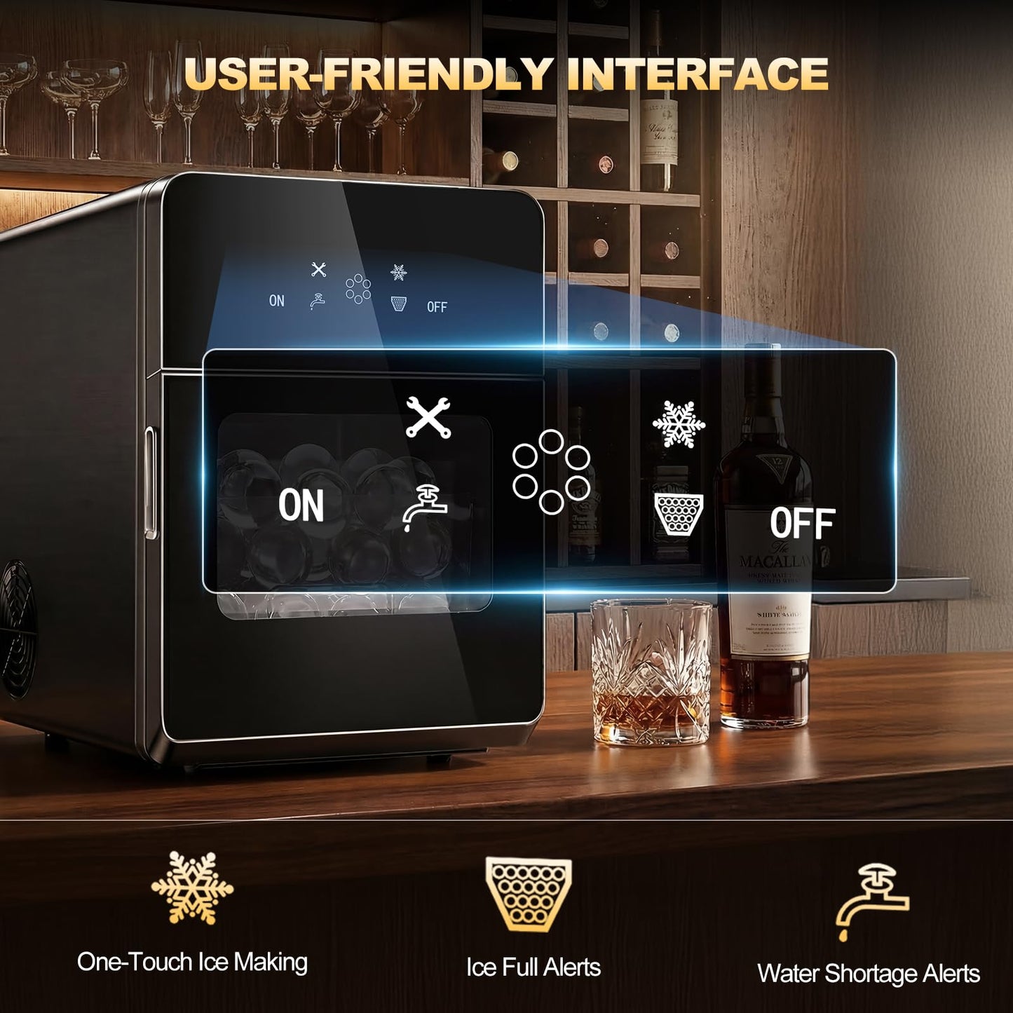 SOZT® 2" Ice Ball Maker Countertop, 4Pcs Ready in 40Mins, 144Pcs/Day, Sphere Ice Maker Machine with Self-Cleaning, Auto & Manual Fill, Round Ice Cube Maker for Home Bar Whiskey Bourbon