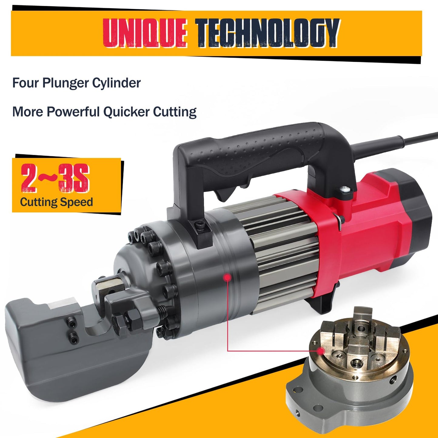 DEFIPRO 7/8 inch Electric Hydraulic Rebar Cutter 1400W, Portable Rebar Cutter 2-3s Cutting Speed Cuts 4-22mm #7 3/8" 5/8" up to 0.87" Rebar/Steel within 2-3s, RC-22