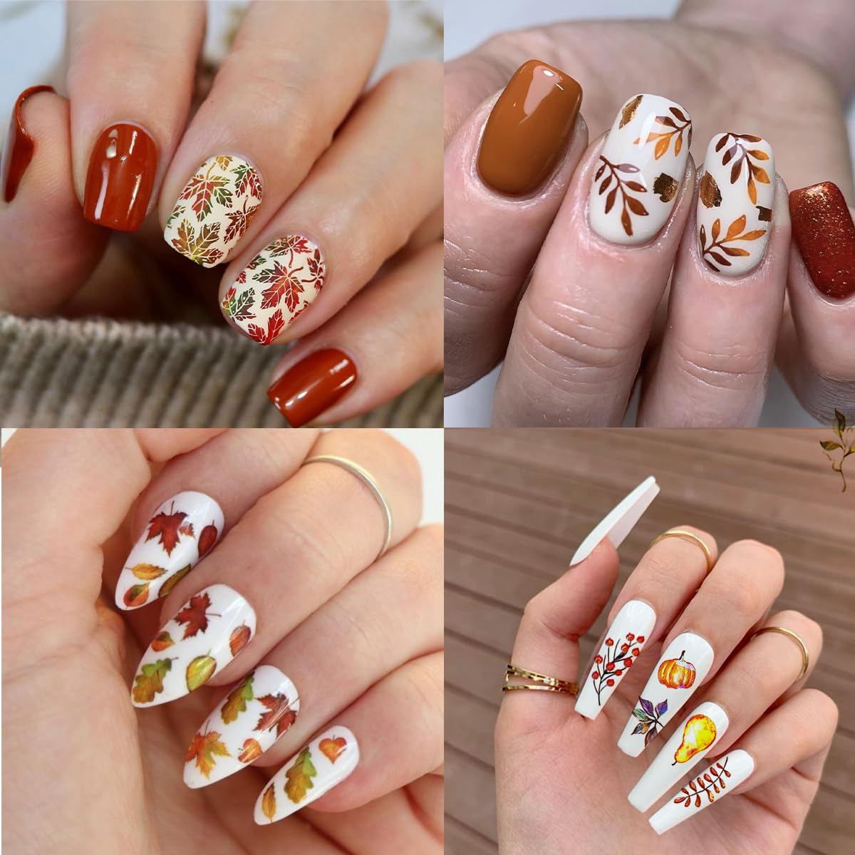 6 Sheets Fall Nail Art Stickers 3D Autumn Leaves Nail Decals Self-Adhesive Autumn Nail Art Supplies Thanksgiving Apricot Leaves Pumpkin Design Nail Stickers for Women Nail Decorations Accessories