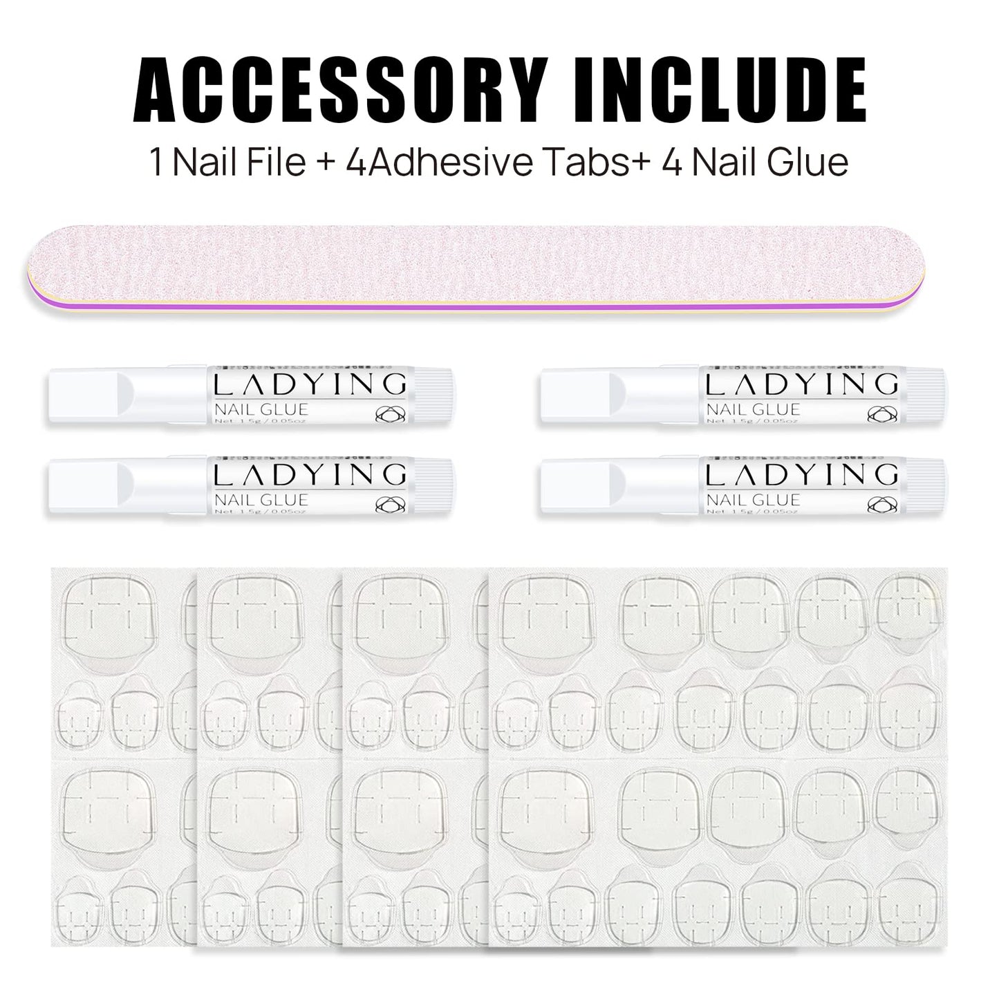 LADYING Press On Nails, 576 Pcs Medium Length Square False Nails with Matte Finish, 24 Color Sets, Acrylic ABS Material, Includes Nail Glue, Adhesive Tabs,and File