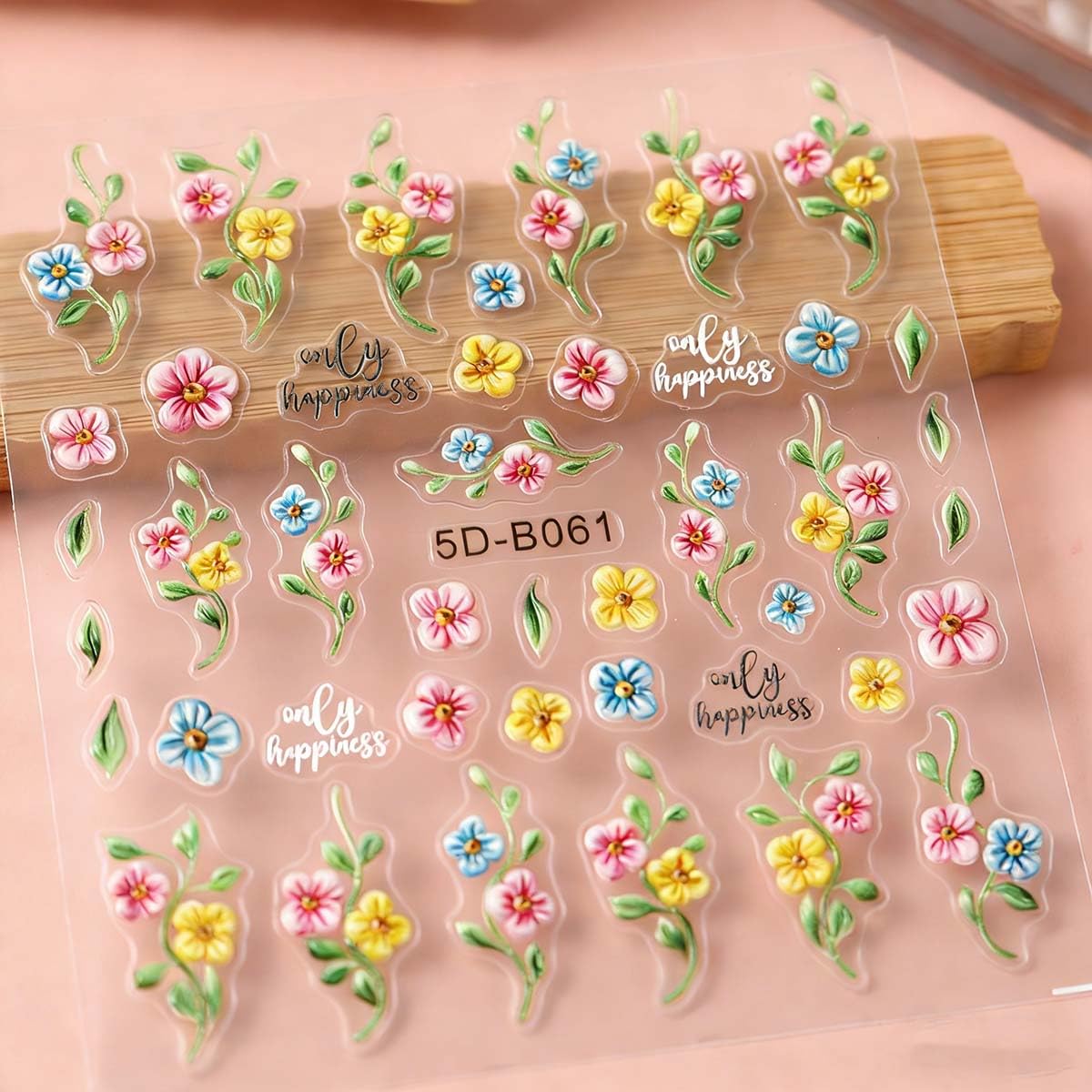 3 Sheets Flower Nail Stickers Green Leaf Nail Decals 5D Self-Adhesive Yellow Blue Pink Floral Nail Art Stickers Spring Summer Nail Decoration for Women DIY Manicure Supplies