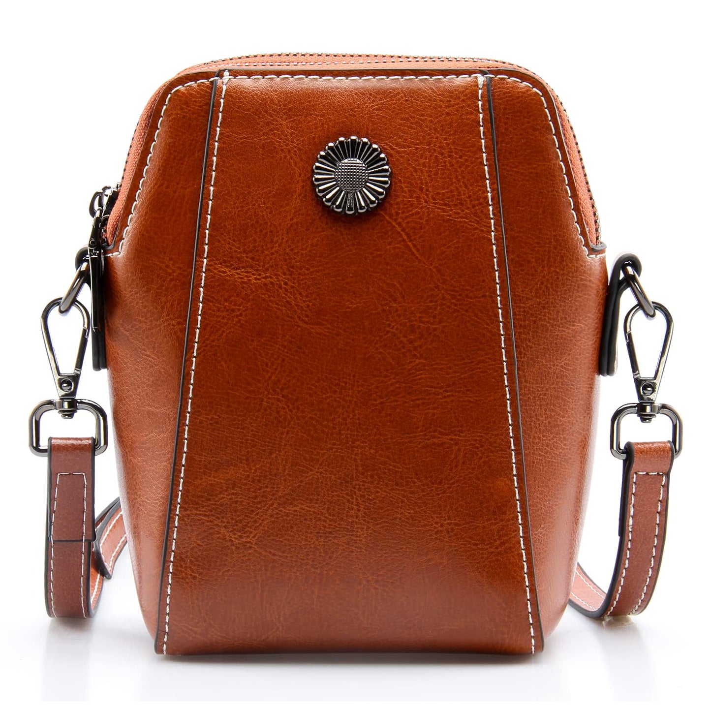 Plinvo Designer Small Leather Crossbody Purse, Soft Shoulder Handbag for Women & Gift (Brown)