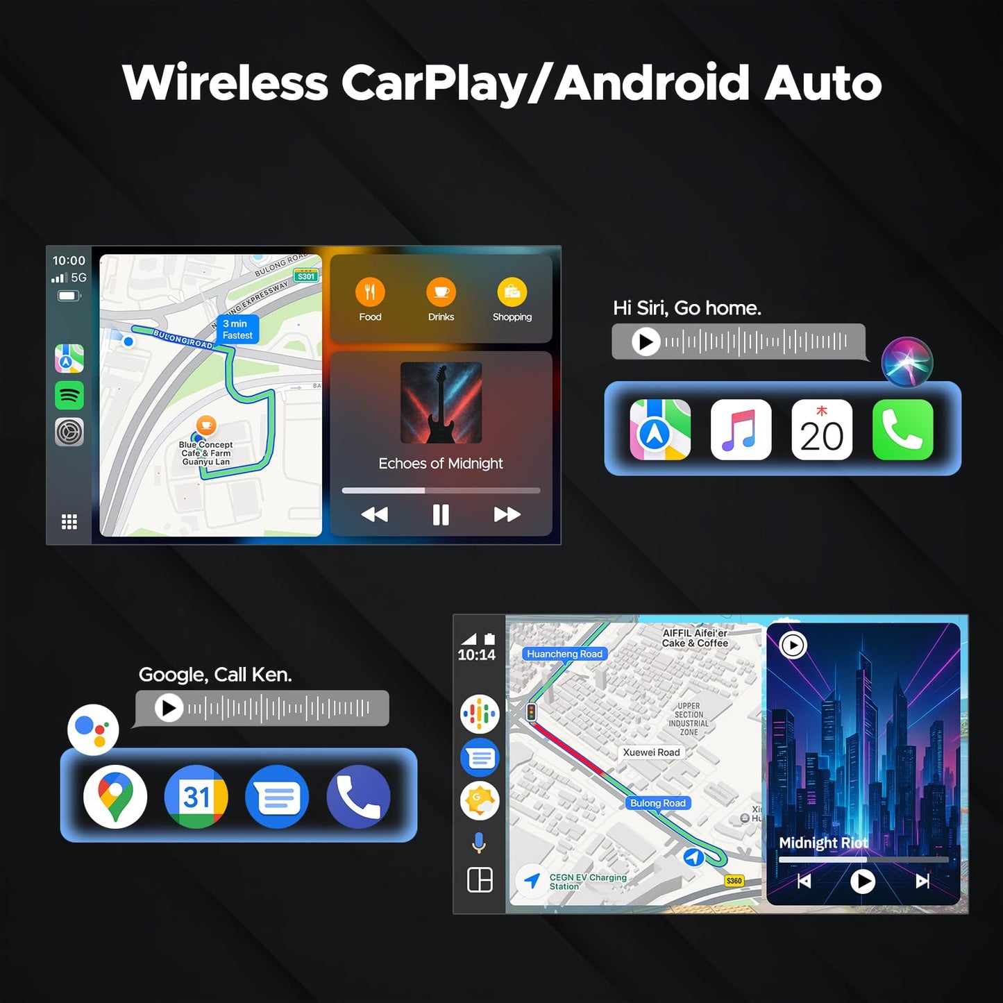 Volam 9'' Carplay Screen with Net-Flix YouTube and AHD Backup Camera Upgraded Wireless Android Auto Screen Portable AI Magic Video Box Built-in Apps Voice Control Car GPS for iOS 10+ Android 11+