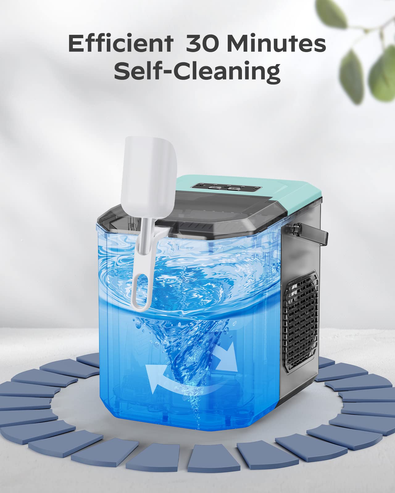 Silonn Ice Maker Countertop Machine with Handle, 26lbs in 24h, 9 Ice Cubes Ready in 6 Mins, Self-Cleaning Ice Makers with Basket and Scoop, Ideal for Home Kitchen Camping, Green