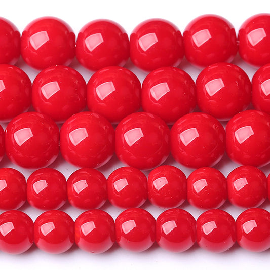 10MM Coral Red Glass Beads Natural Stone Crystal Energy Round Loose Beads for Jewelry Making Bracelet 72pcs 2 Strands 32"