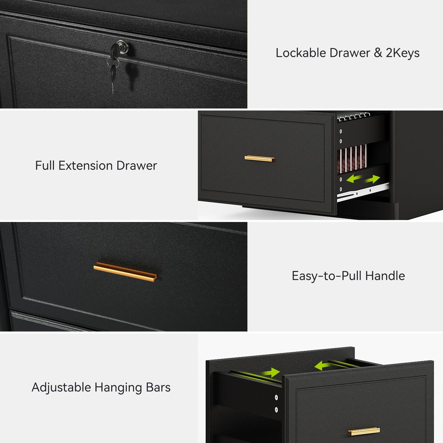 LITTLE TREE 4-Drawer File Cabinet with Lock, Large Vertical Storage Cabinet, Secure Space-Saver for Home Office, Compatible with A4/F4/Letter/Legal Size Files, Filing Cabinets for Home Office, Black