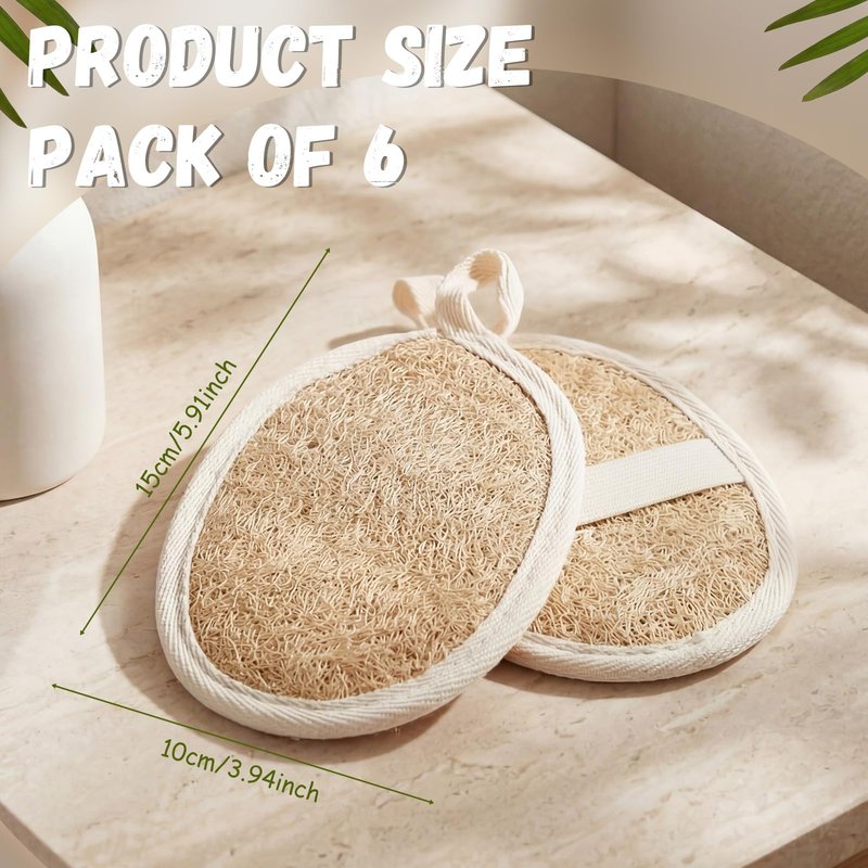 Mifoci 6 Pack Natural Exfoliating Loofah Double-Sided Pad Body Scrubber Bath Shower Loofah 100% Plant-Based Shower Luffa Sponge Pad Close to Skin for Women Men Spa Face Body Bath