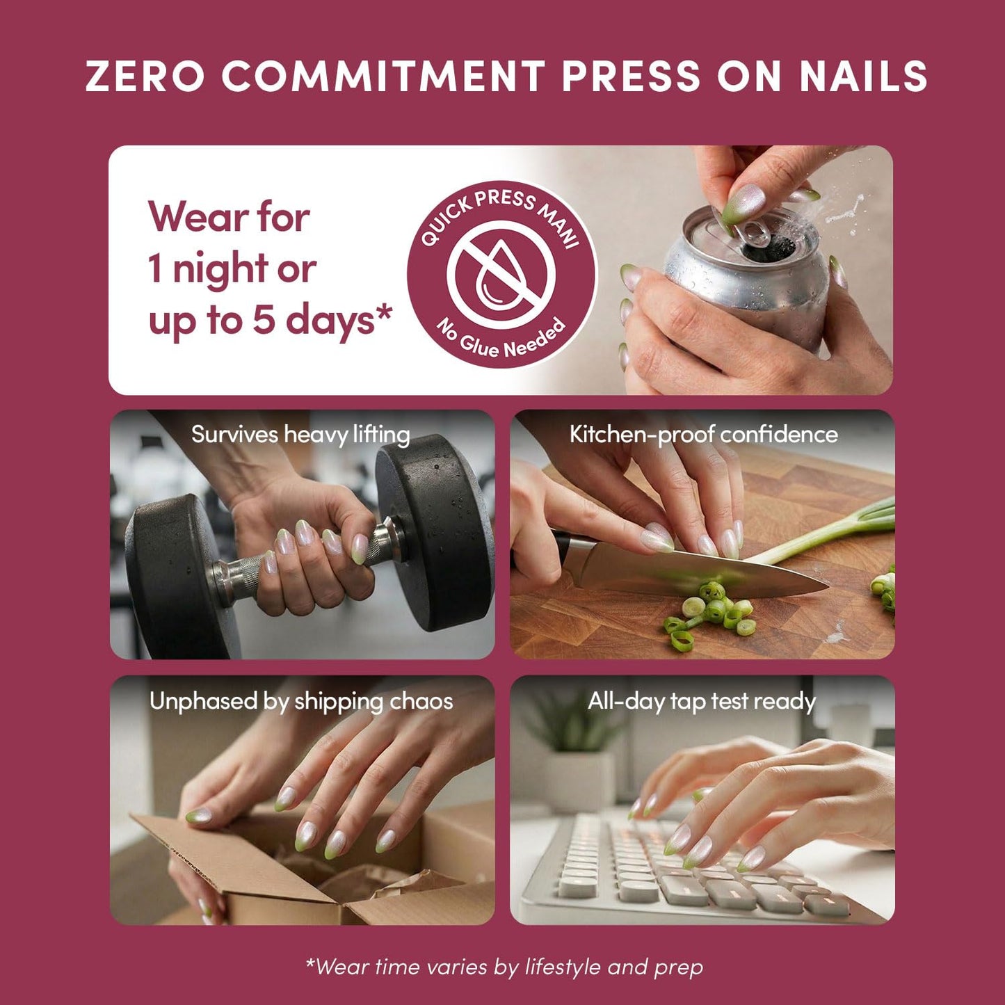 Glamnetic Quick Press Mani Bundle - No Glue Press On Nails, Just Peel and Stick | Lime Beam & Velvet French | Mess Free Salon Quality Stick On Nails | Almond & Round Extra Short Nails