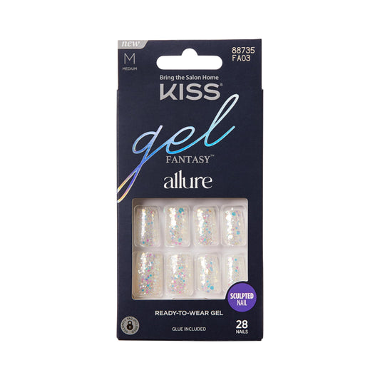 KISS Gel Fantasy Allure Press On Nails, Ready to Wear, 3D Design, Waterproof, Pink Gel Nail Glue 0.07 Oz. (2g), Manicure Stick & Mini File, 28 Count