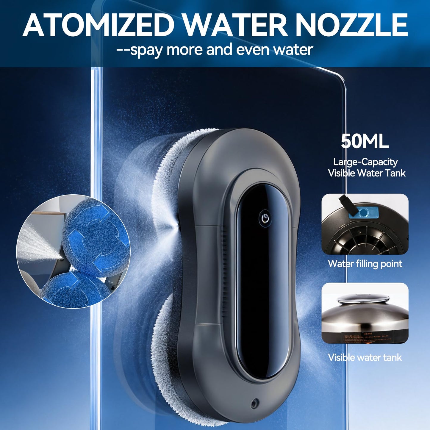 YSDKJGS Window Cleaning Robot X11 Pro with Dual-Spray System 70ml Water Tank 3000Pa Strong Suction Auto Edge Detection 2 Cleaning Modes Remote Control for Frameless & Framed Glass