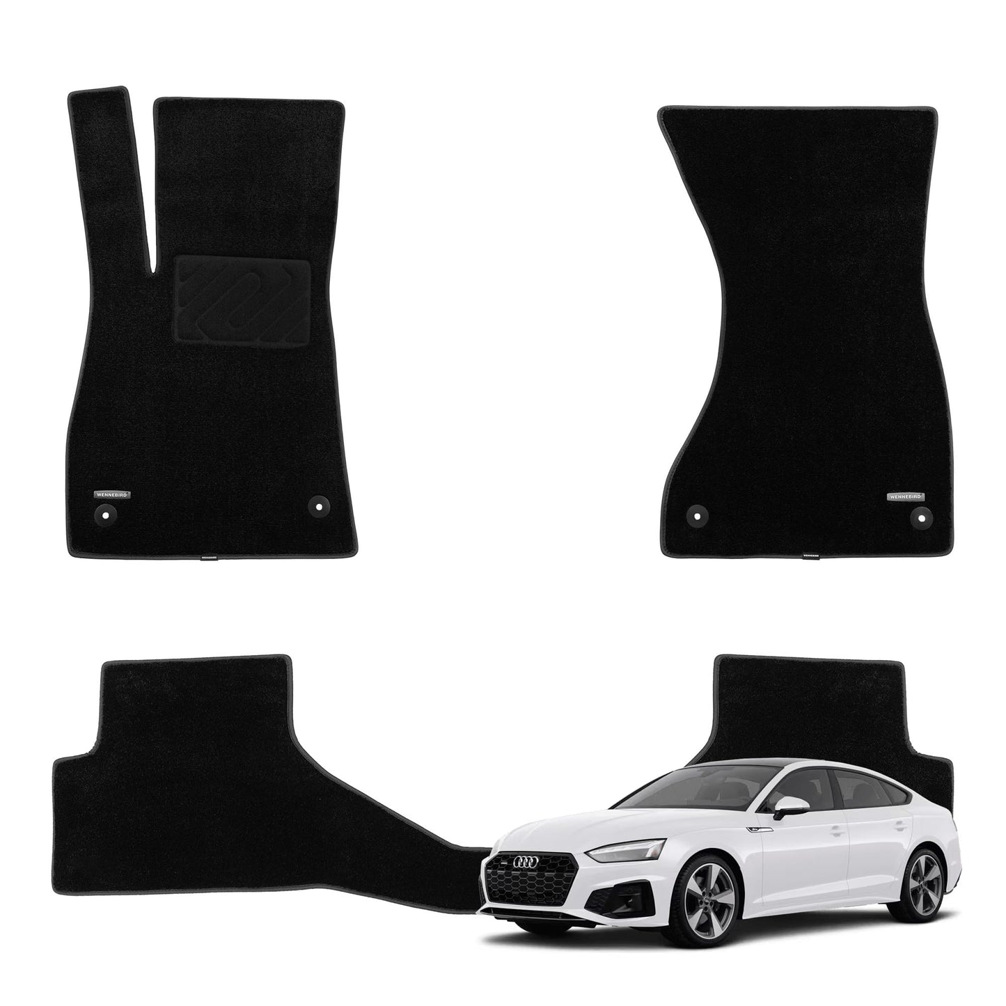 WENNEBIRD Superior Carpet Floor Mats for 2018-2024 Audi A5 Sportback 4-Door (F5), 0.5-Inch Ultra-Thick, Noise-Reducing, All-Weather Waterproof Anti-Slip – 3-Pc Set