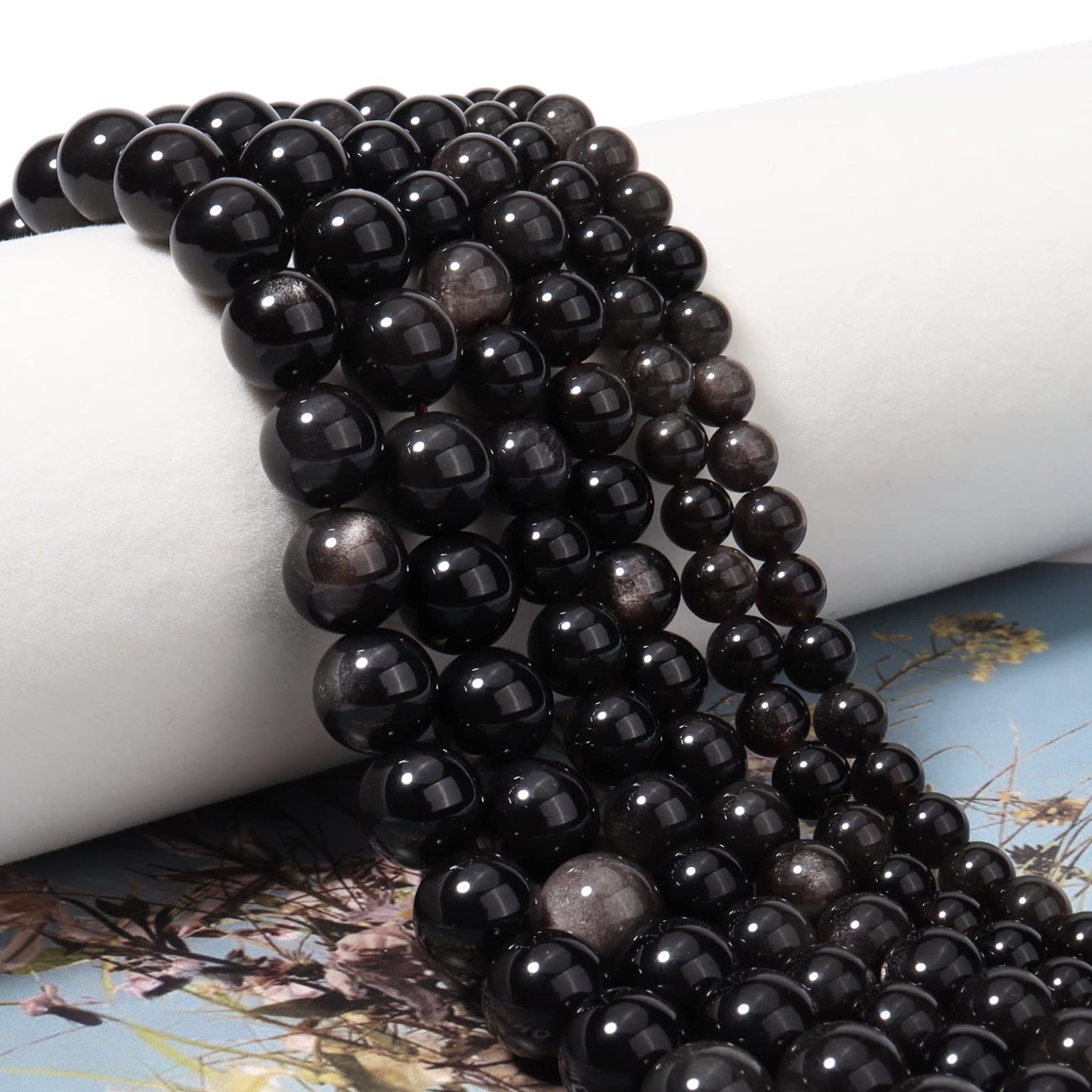 60pcs 6mm Natural Silver Obsidian Gemstone Beads Energy Healing Crystal Round Loose Stone Beads for Jewelry Making, DIY Bracelets Necklaces